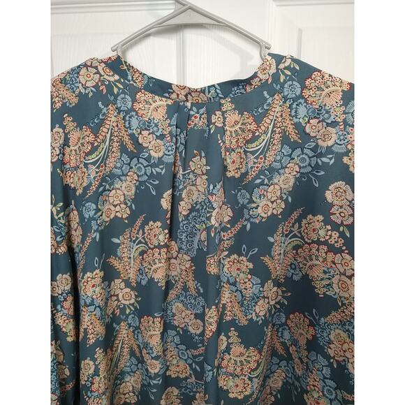 Meera Lane Woman 5X Blouse Semi Sheer Floral V Neck Pullover Flowy Roll Tab - Picture 9 of 10